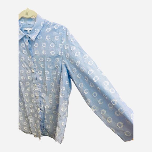 Foxcroft NYC Light Blue Micro Stripe Shirt with Textured Circles Sz 14 - Picture 3 of 9